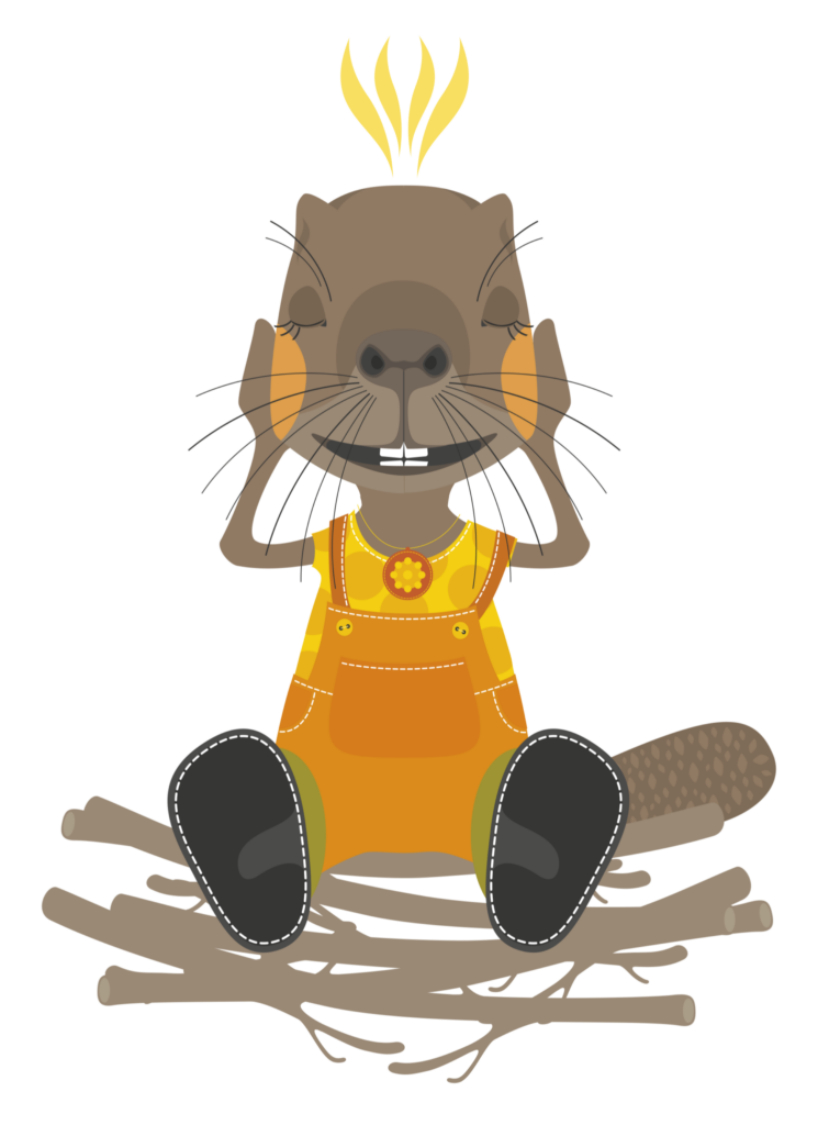 Majava istuu ja päivittelee oksien päällä.