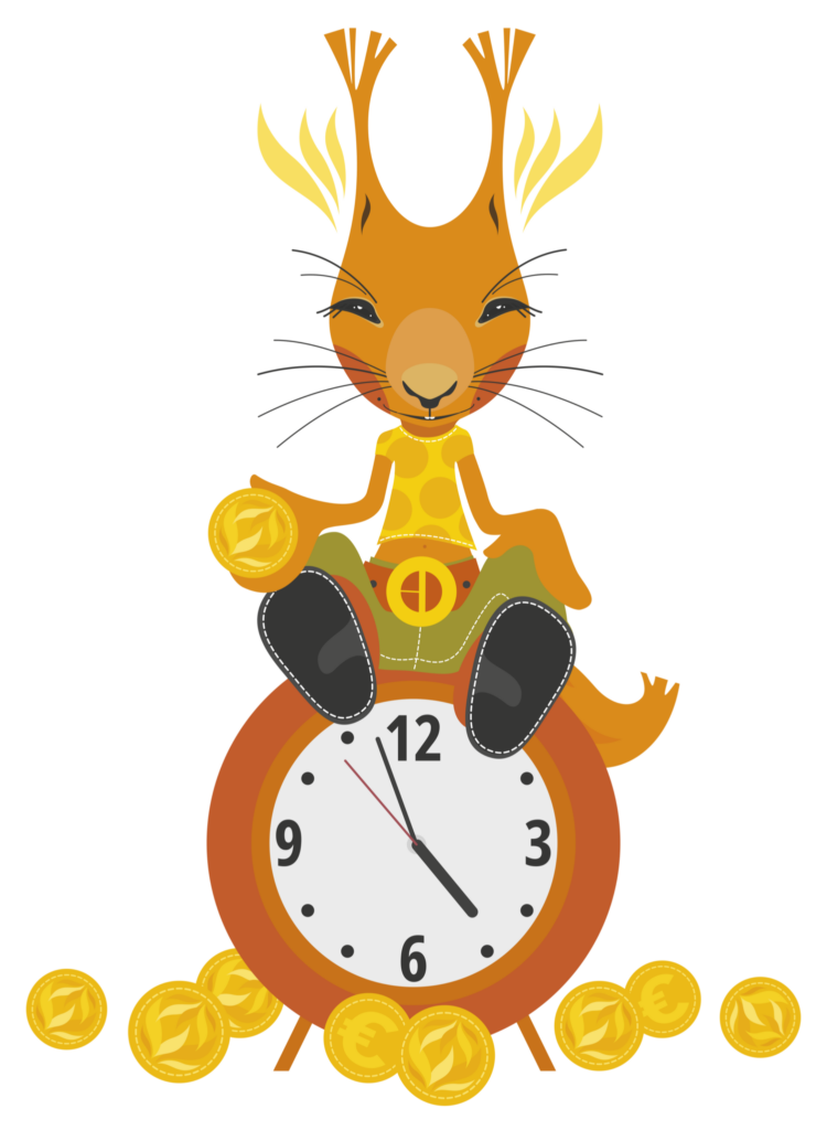 Orava istuu kellon päällä.